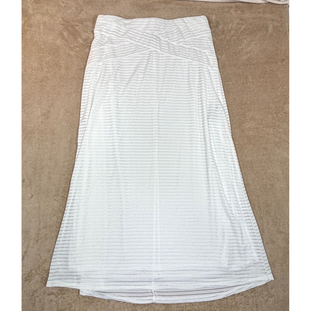 ECI New York Womens XL White Striped Textured Maxi Skirt Crossover Waist Lined